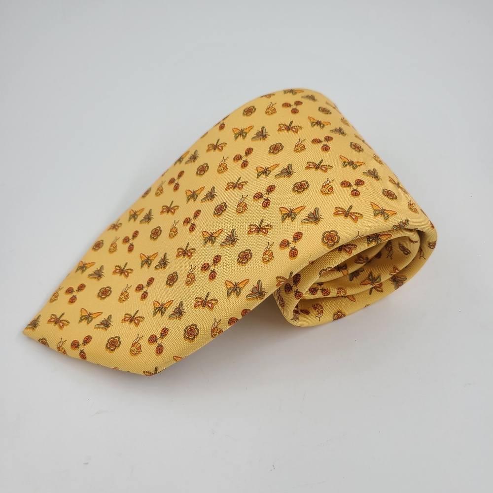 Salvatore Ferragamo  Silk Tie.  100% Silk. Yellow Butterflies